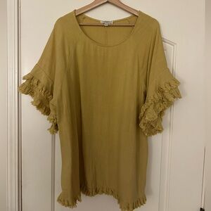 Umgee Fringed Mustard Tunic Top Size XL